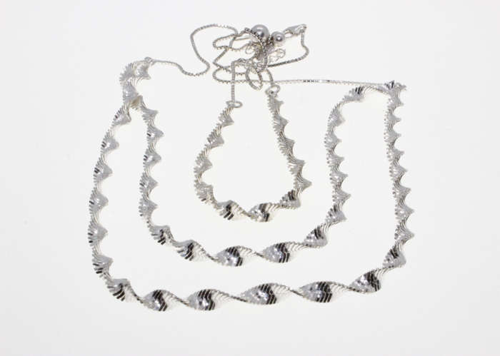 Set - Fashion 925 Silver Elegant Twisted Chain Style Bracelet and Necklace, Stamped DC - ML2621