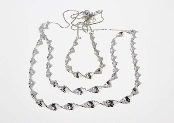 Set - Fashion 925 Silver Elegant Twisted Chain Style Bracelet and Necklace, Stamped DC - ML2621
