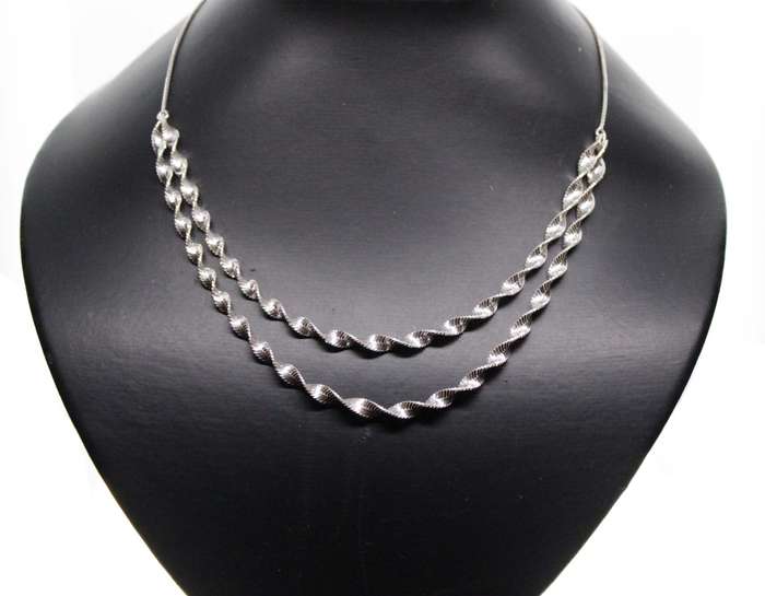 Set - Fashion 925 Silver Elegant Twisted Chain Style Bracelet and Necklace, Stamped DC - ML2621