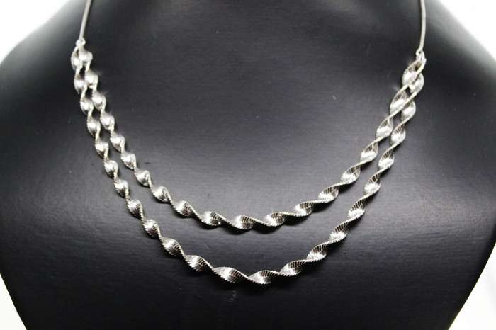 Set - Fashion 925 Silver Elegant Twisted Chain Style Bracelet and Necklace, Stamped DC - ML2621