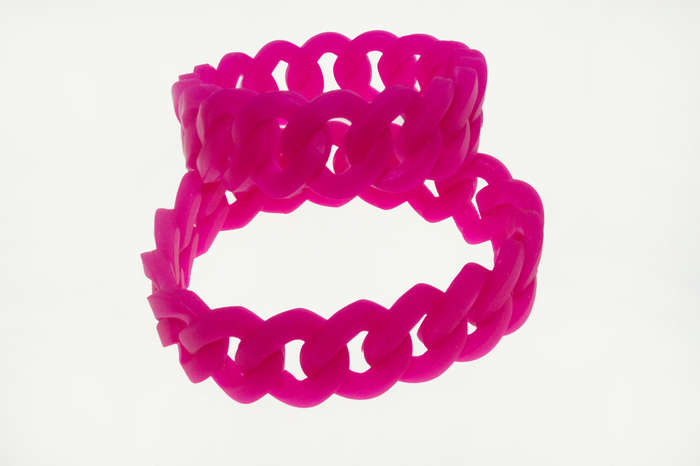 Bracelet - Fashion Pink Tone Cuben Style Link Latex Stretch Bracelet - ML2623