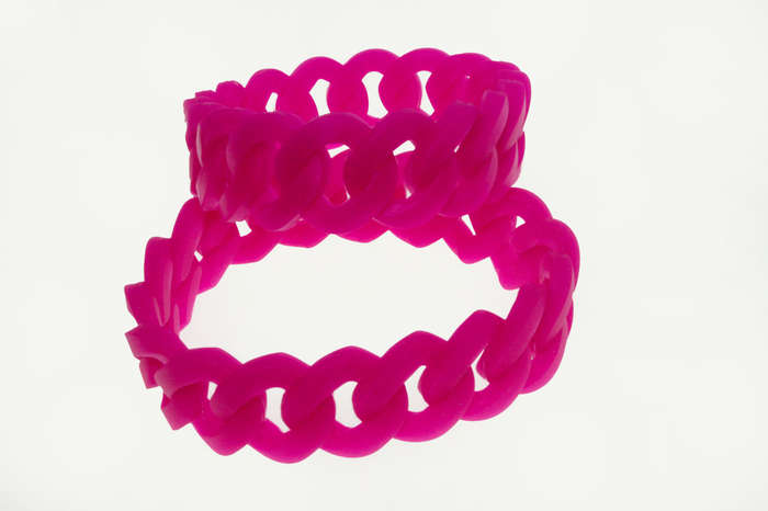 Bracelet - Fashion Pink Tone Cuben Style Link Latex Stretch Bracelet - ML2623
