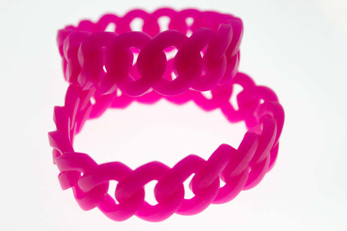 Bracelet - Fashion Pink Tone Cuben Style Link Latex Stretch Bracelet - ML2623