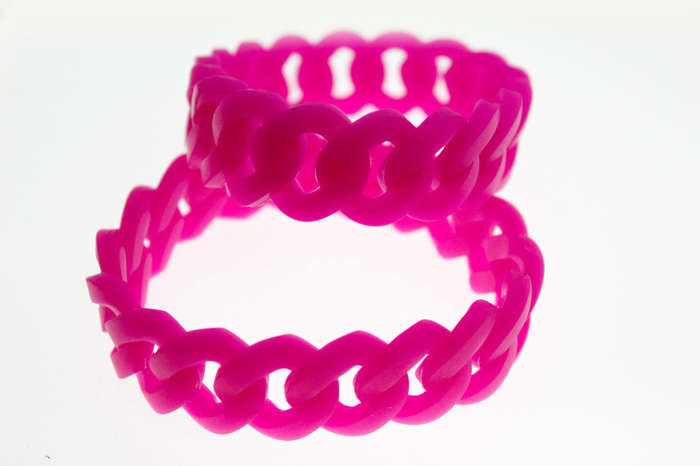 Bracelet - Fashion Pink Tone Cuben Style Link Latex Stretch Bracelet - ML2623