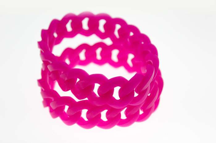 Bracelet - Fashion Pink Tone Cuben Style Link Latex Stretch Bracelet - ML2623