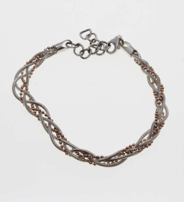 Bracelet - Fashion 925 Silver Rope Design with Silver Tone Ball Chain Entertwined - ML2638
