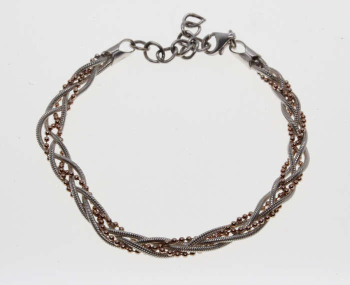 Bracelet - Fashion 925 Silver Rope Design with Silver Tone Ball Chain Entertwined - ML2638