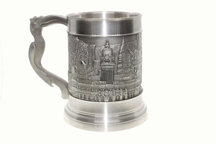 Tankard - Malaysian Pewter Tankard with Hornbill Handle, Stamped Royal Seeangor Pewter - ML2657