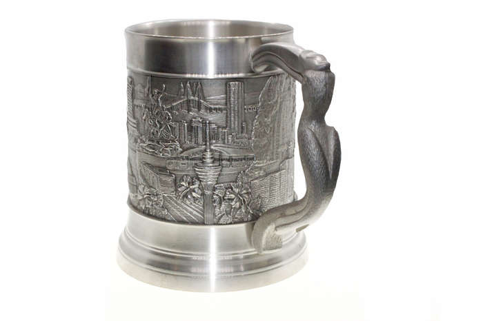 Tankard - Malaysian Pewter Tankard with Hornbill Handle, Stamped Royal Seeangor Pewter - ML2657