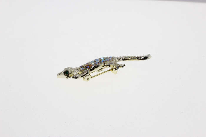 Brooch - Gold Tone Vintage Borealis Rhinestone Salamander Lizard Brooch Pin - ML2664