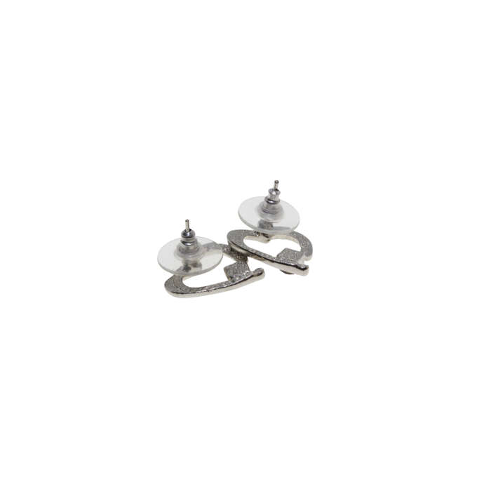 Earrings - Silver Tone Heart Shape Earrings with Blue Stone Encased in the Heart - ML2684