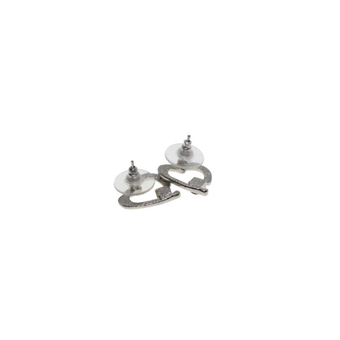 Earrings - Silver Tone Heart Shape Earrings with Blue Stone Encased in the Heart - ML2684