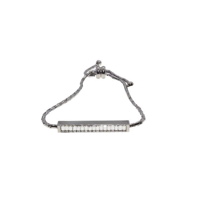 Bracelet - Silver Tone Del Coursy Bar Chain with Diamantes, Expandable - ML2685