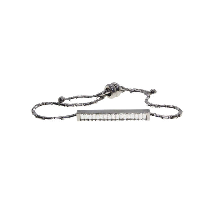 Bracelet - Silver Tone Del Coursy Bar Chain with Diamantes, Expandable - ML2685