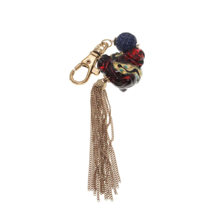 Keyring - Gold Tone. Resin Buddah with Gold Tone Tassels. - ML2688