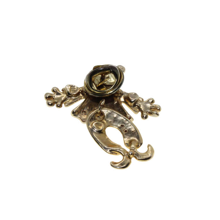 Brooch - Gold Tone Vintage Clown with movable body. Clear & Green Rhinestones - ML2707