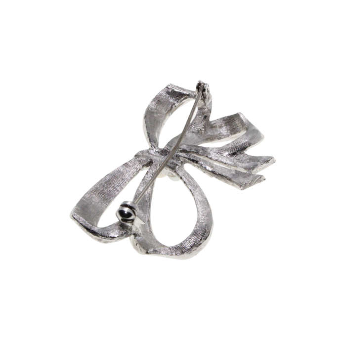 Brooch - Silver Tone Marcasite with Pearls Bow Knot Design - ML2708