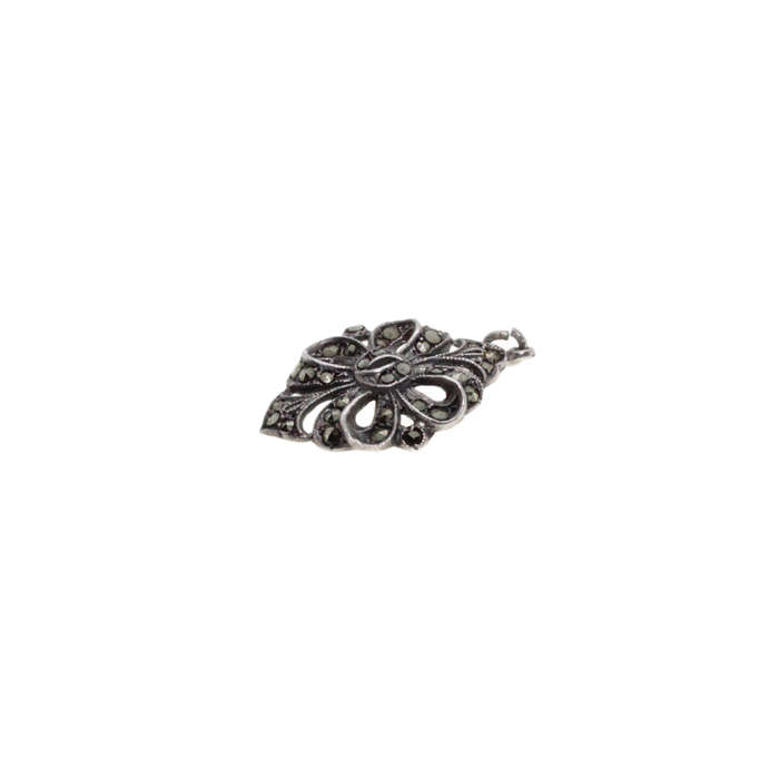 Pendant - Vintage Silver Tone Marcasite Pendant Butterfly Design Inside - ML2713