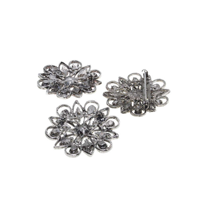 Brooch - 3 x Silver Tone Floral Style Assorted Colour Rhinestones - ML2750