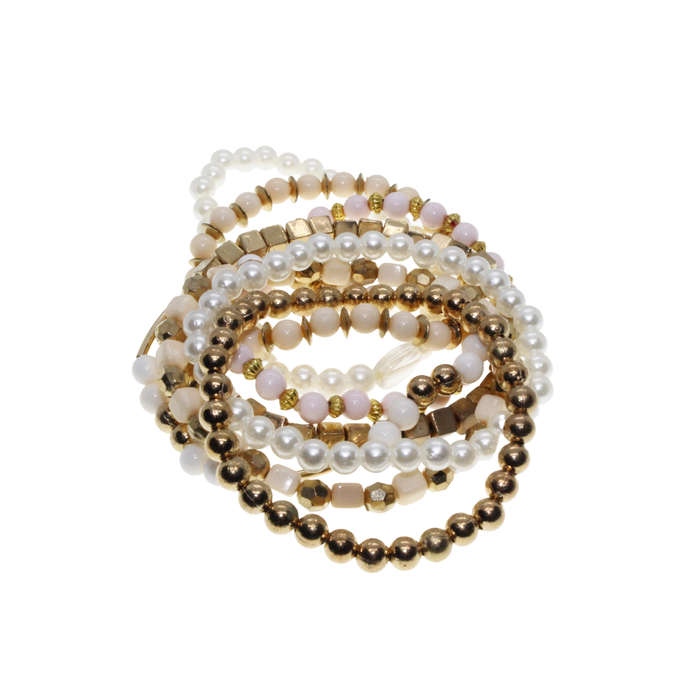 Bracelet - Gold Tone Multi Pack of 8 Bracelets. Multi-Coloured Beads - ML2761