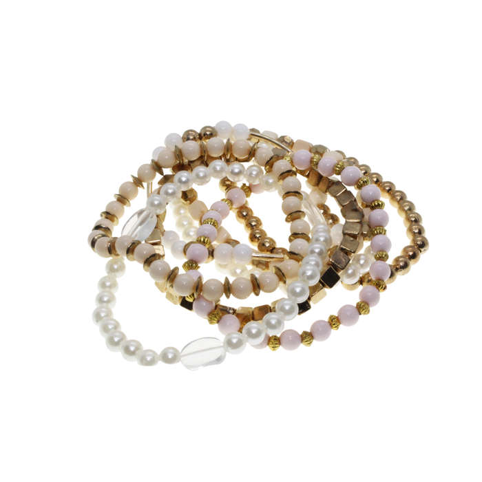 Bracelet - Gold Tone Multi Pack of 8 Bracelets. Multi-Coloured Beads - ML2761