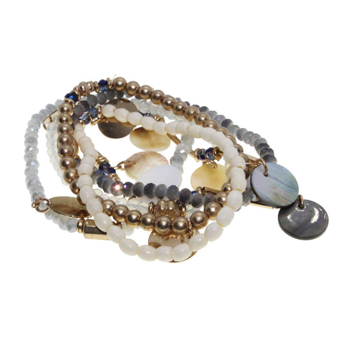 Bracelet - Gold Tone Multi Pack of 6 Bracelets. Multi-Coloured Beads - ML2770