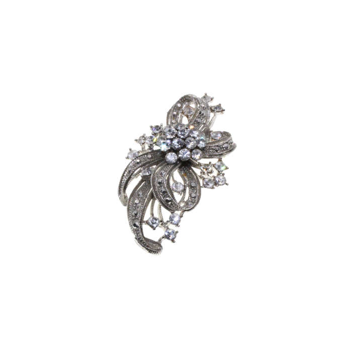Brooch - Silver Tone Flower/Leaf Design. Diamantes /Marcasite - ML2777