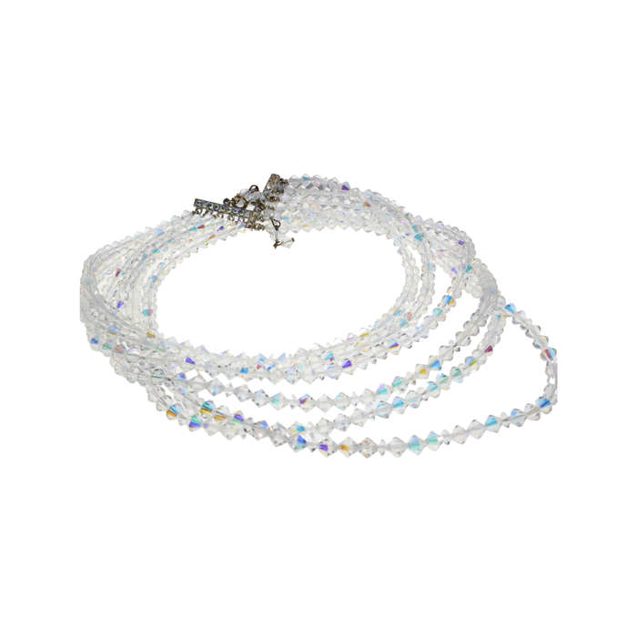 Necklace - Silver Tone with Crystal Beads. 6 Strands - ML2782