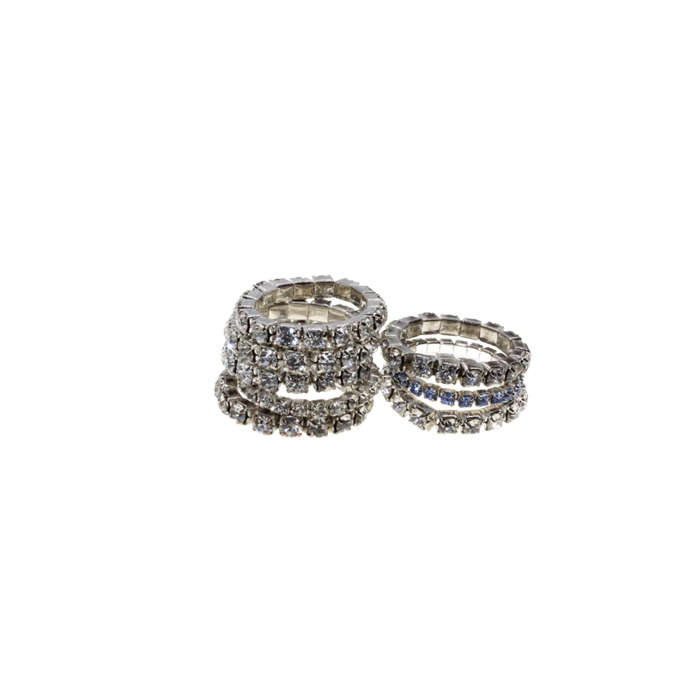 Ring - Silver Tone assorted Diamante Stretch Rings. 8 Rings - ML2785