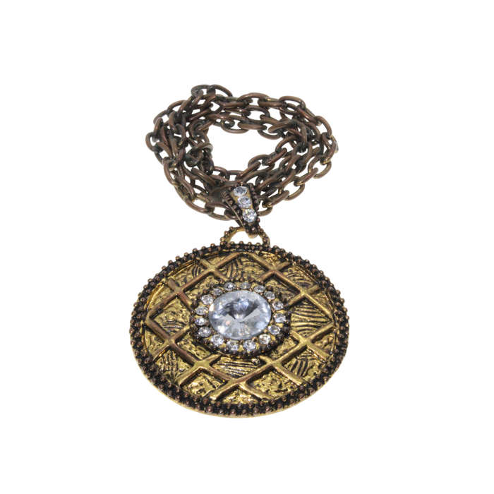 Necklace - Metal Medallion and Chain. Large see through Stone with small Stones - ML2796