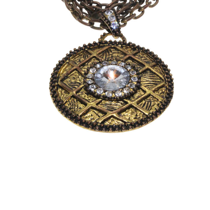 Necklace - Metal Medallion and Chain. Large see through Stone with small Stones - ML2796