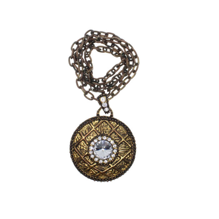 Necklace - Metal Medallion and Chain. Large see through Stone with small Stones - ML2796