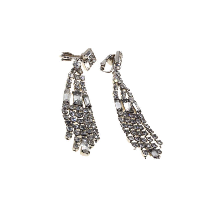 Earrings - Silver Tone Vintage Chandelier Style Diamante Clip on Earrings - ML2802