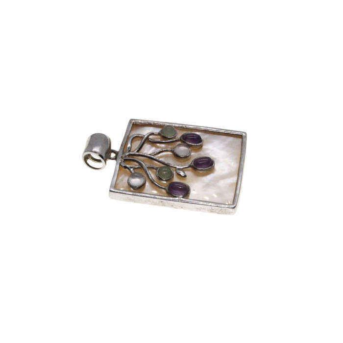 Pendant - 925 Silver Pendant, Silver Frame. Mother of Pearl back & front. Gem Stones - ML2803