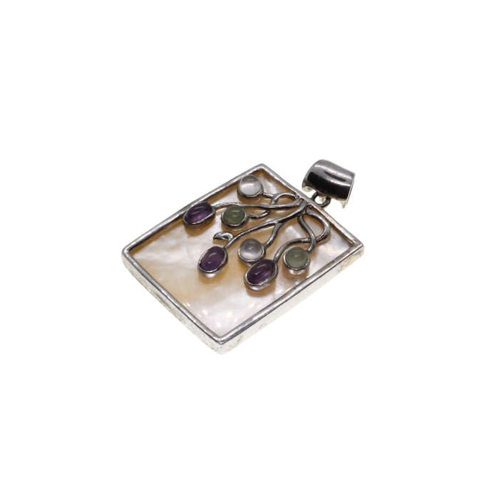 Pendant - 925 Silver Pendant, Silver Frame. Mother of Pearl back & front. Gem Stones - ML2803