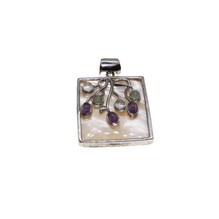 Pendant - 925 Silver Pendant, Silver Frame. Mother of Pearl back & front. Gem Stones - ML2803