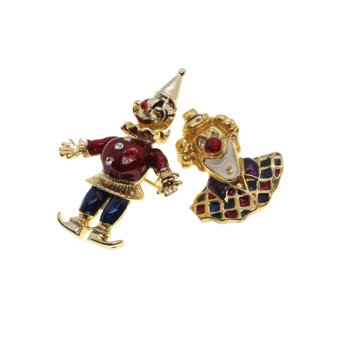 Brooch - Gold Tone Colourful Clowns with Diamantes - ML2812
