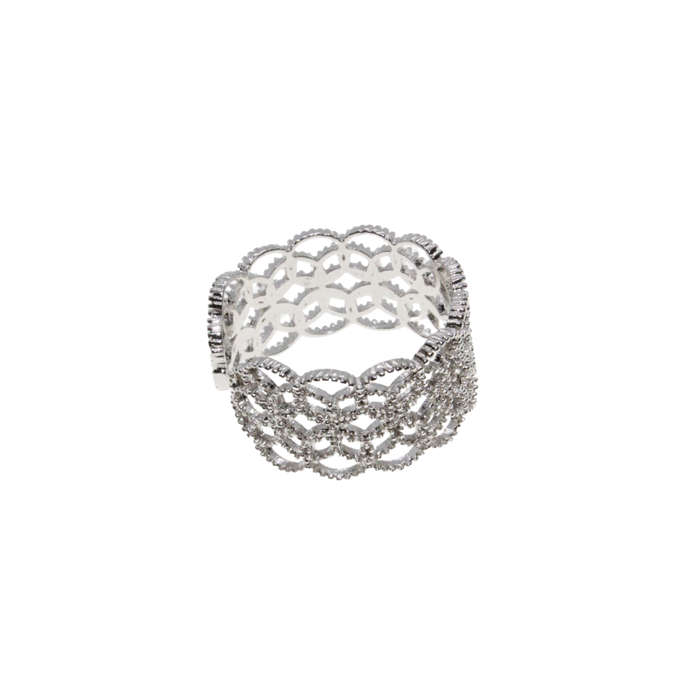 Ring - Silver Tone Lace Filigree Open Ring. Adjustable - ML2828