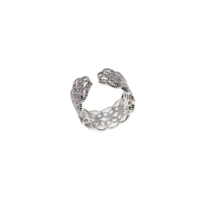 Ring - Silver Tone Lace Filigree Open Ring. Adjustable - ML2828
