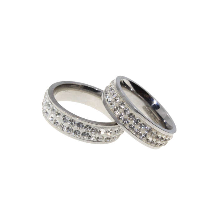 Ring - 2 x Silver Tone White Enamel Diamante Designs - ML2829