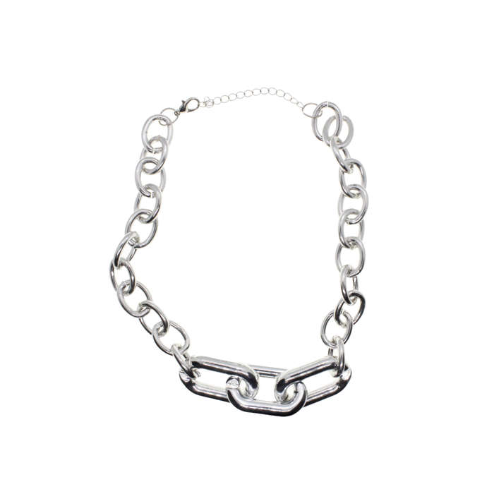 Necklace - Silver Tone Chunky Plastic Chain Statement Necklace - ML2839