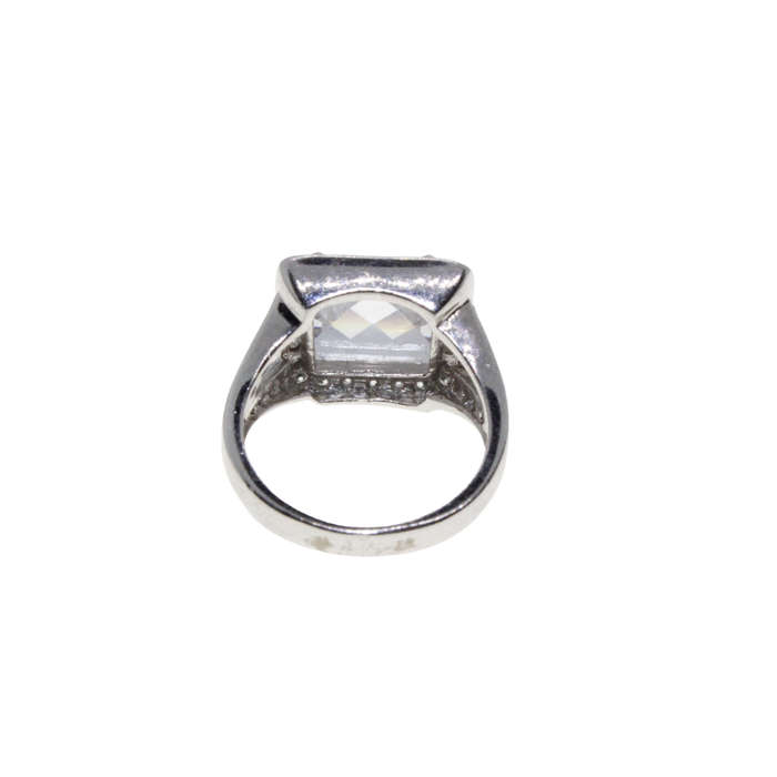 Ring - 925 Silver Stamped Band. Large Centre Stone surrounded by small Diamantes - ML2840