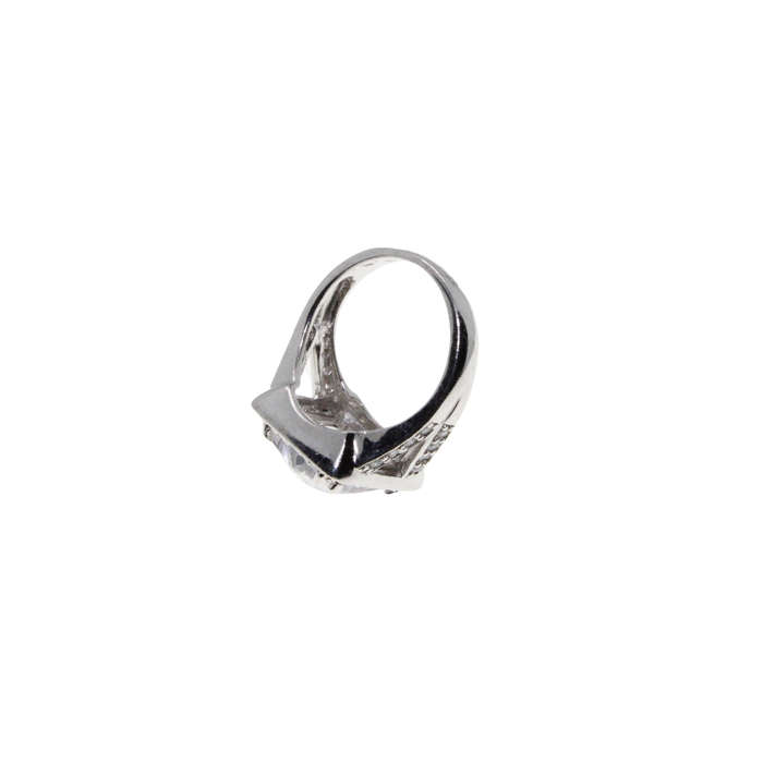 Ring - 925 Silver Stamped Band. Large Centre Stone surrounded by small Diamantes - ML2840