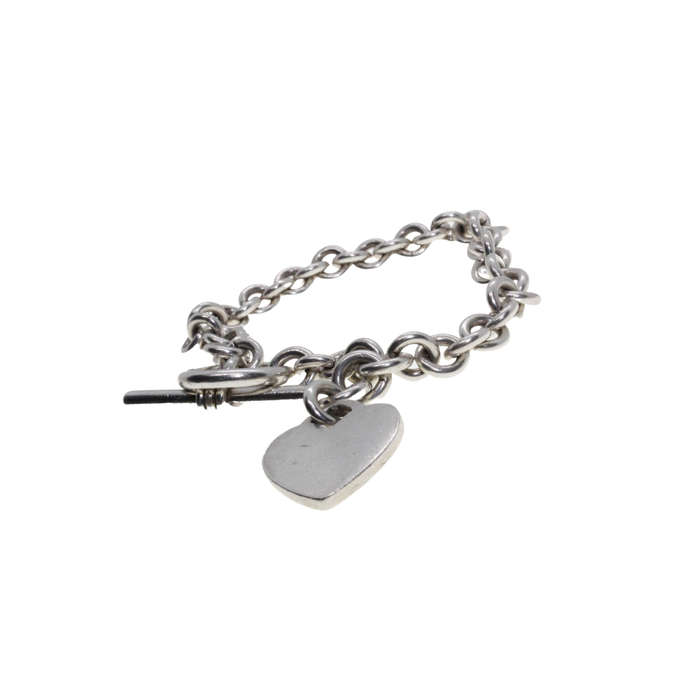 Bracelet - Silver Tone Chain with solid Heart and T Bar Clasp - ML2846