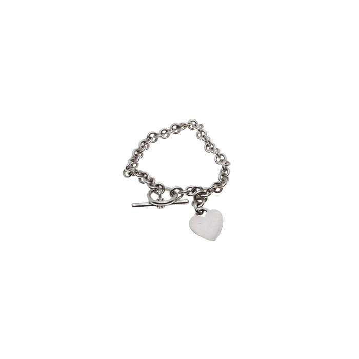 Bracelet - Silver Tone Chain with solid Heart and T Bar Clasp - ML2846