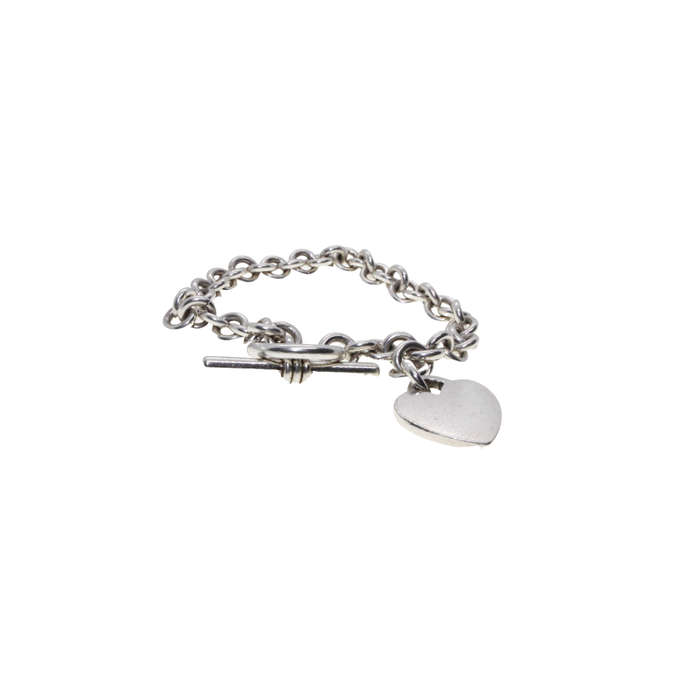 Bracelet - Silver Tone Chain with solid Heart and T Bar Clasp - ML2846