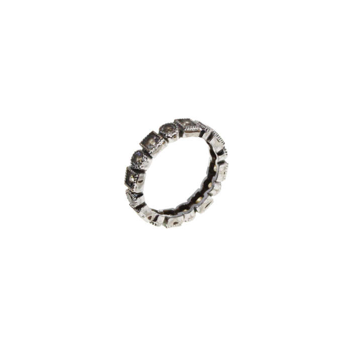 Ring - Silver Tone Eternity Ring.  Round and Square Diamantes - ML2850