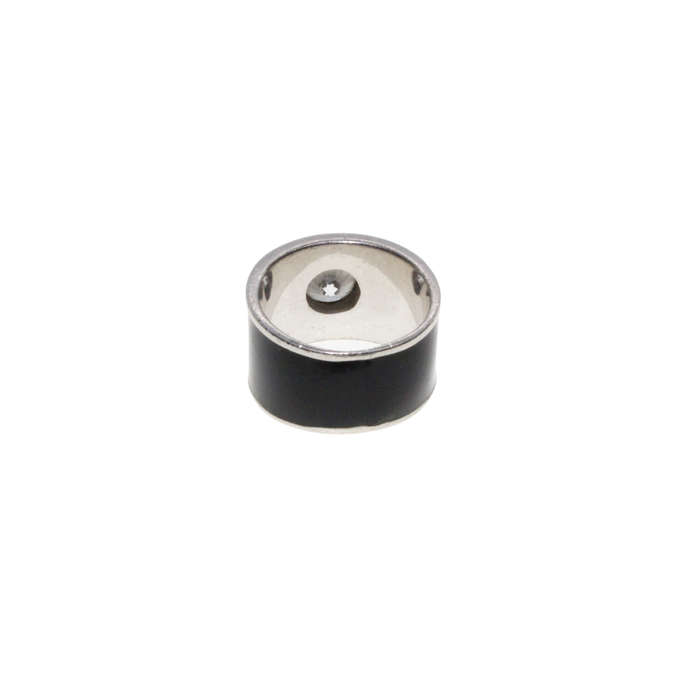 Ring - 925 Silver Wide Black Enamel Ring with Silver edges. Large Diamante in Centre - ML2859
