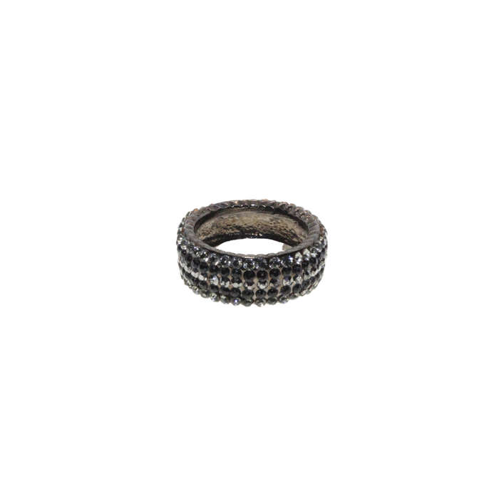 Ring - Dark Metal Tone with 3 Rows of Clear Diamantes and 2 Rows of Black Diamantes - ML2861