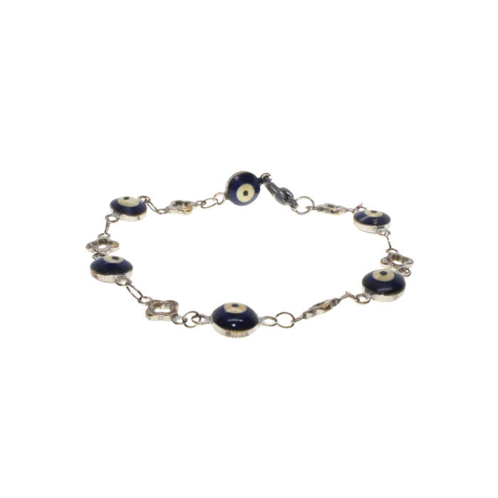 Bracelet - Silver Tone Evil Eye with 4 Leaf Clover Style Links - ML2862